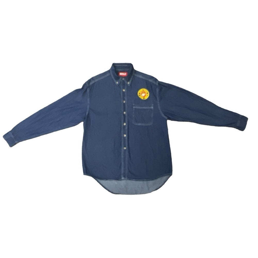 Vintage Long Sleeve Denim Jean Marine Corps Military Patch Shirt